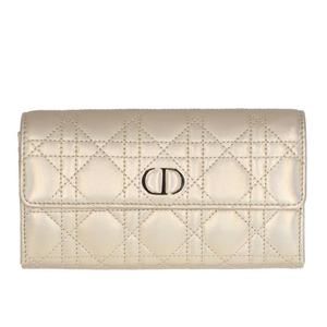 Dior Caro Wallet Cannage Lambskin Metallic Gold Tone
